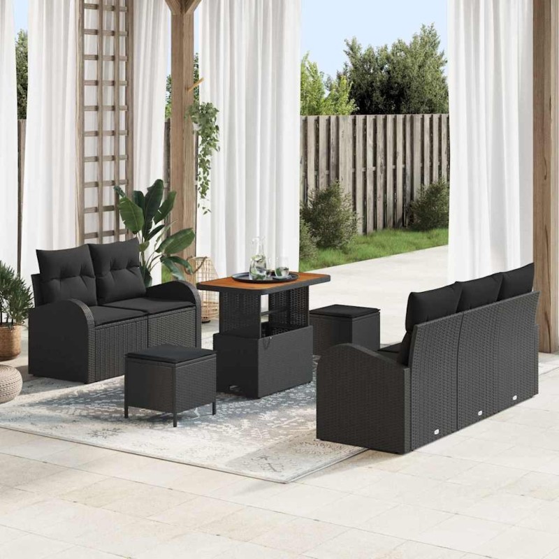 Ensemble de canapé de jardin avec coussin 8 pcs Noir 639132639132