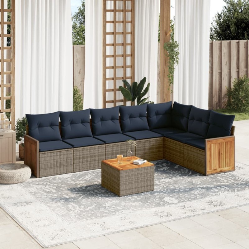 Ensemble de canapé de jardin 8 pcs avec coussins gris résine tressée 639136639136