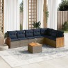Ensemble de canapé de jardin 8 pcs avec coussins gris résine tressée 639136639136