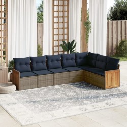 Ensemble de canapé de jardin 7 pcs avec coussins gris résine tressée 639138639138