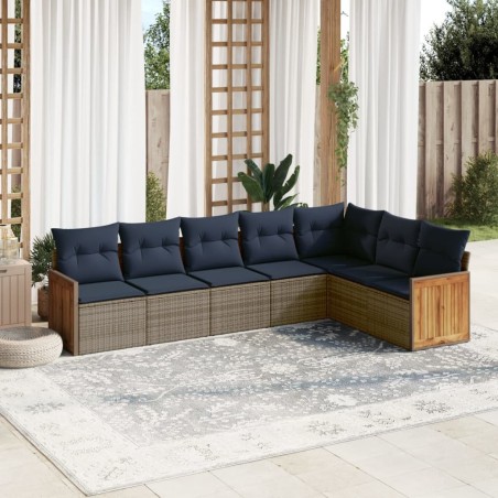 Ensemble de canapé de jardin 7 pcs avec coussins gris résine tressée 639138639138