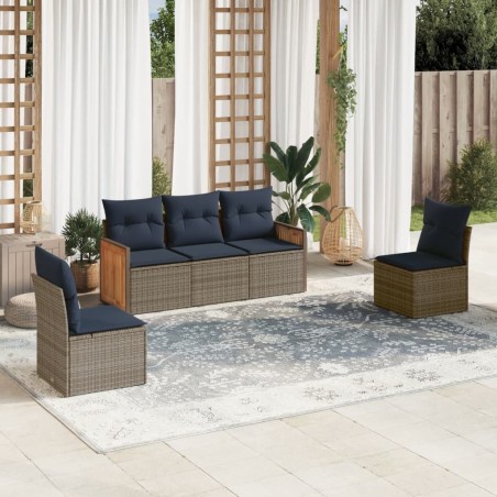 Ensemble de canapé de jardin 5 pcs avec coussins gris résine tressée 639148639148