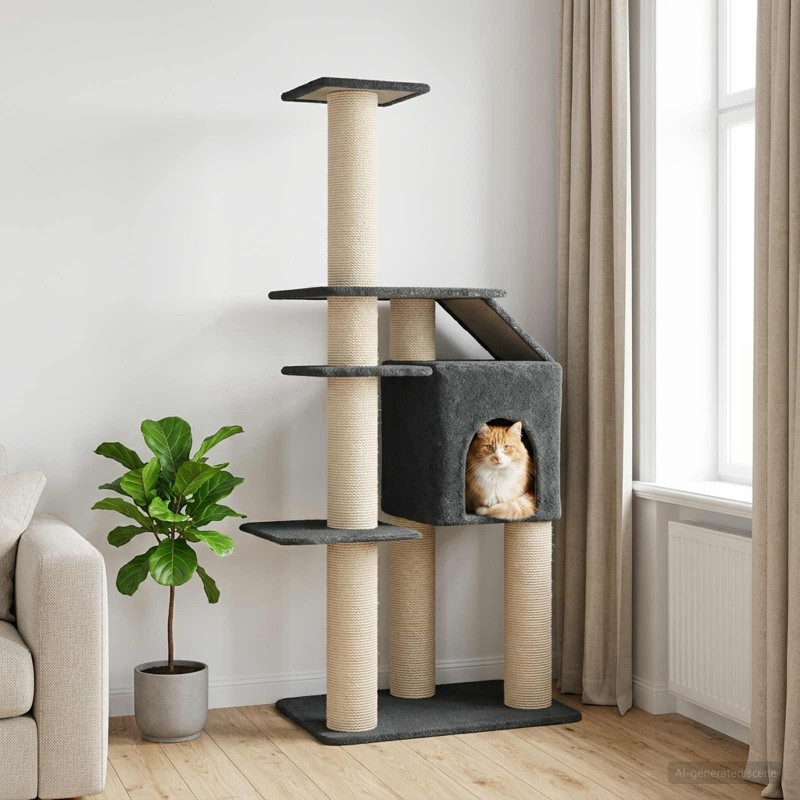 Arbre à chat avec poteaux à griffer en sisal Gris foncé 183 cm 639150639150