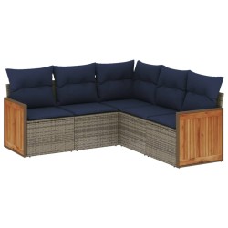 Ensemble de canapé de jardin 5 pcs avec coussins gris résine tressée 639153639153