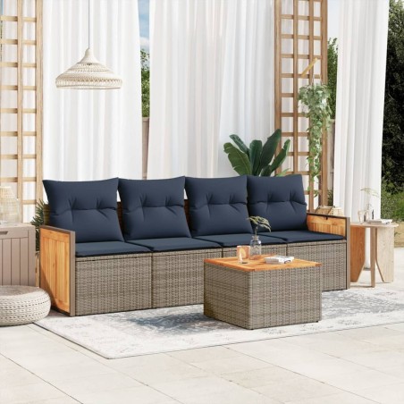 Ensemble de canapé de jardin 5 pcs avec coussins gris résine tressée 639160639160