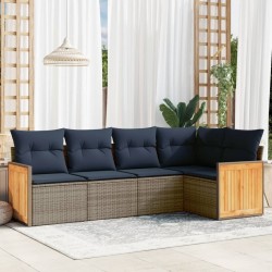Ensemble de canapé de jardin 5 pcs avec coussins gris résine tressée 639163639163