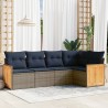 Ensemble de canapé de jardin 5 pcs avec coussins gris résine tressée 639163639163