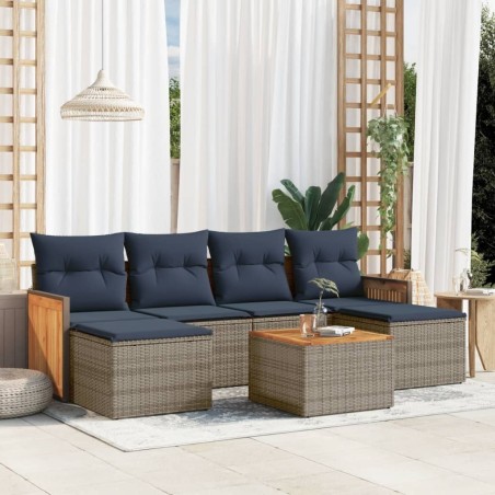 Ensemble de canapé de jardin 7 pcs avec coussins gris résine tressée 639164639164