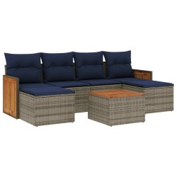 Ensemble de canapé de jardin 7 pcs avec coussins gris résine tressée 639164639164