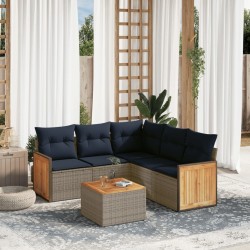 Ensemble de canapé de jardin 6 pcs avec coussins gris résine tressée 639167639167
