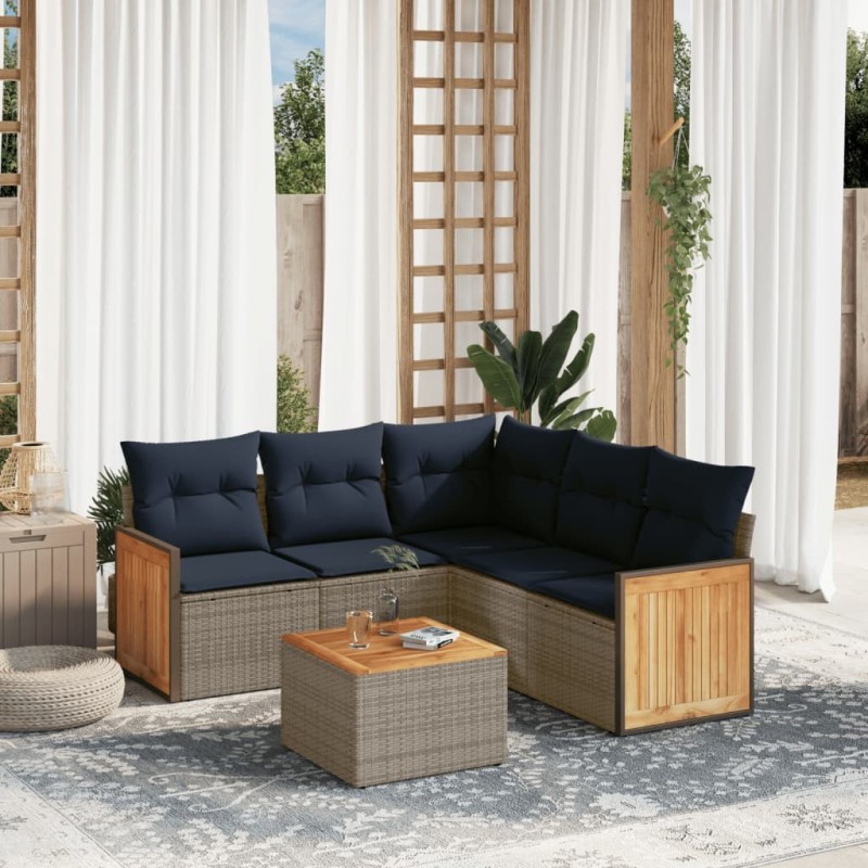 Ensemble de canapé de jardin 6 pcs avec coussins gris résine tressée 639167639167