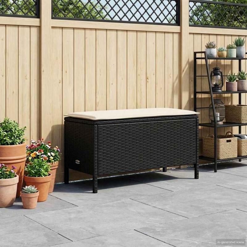 Pouf de Jardin Noir et Crème 80 x 38 x 45 cm Rotin PE 639171639171