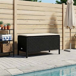 Pouf de Jardin Noir et Crème 80 x 38 x 45 cm Rotin PE 639171639171
