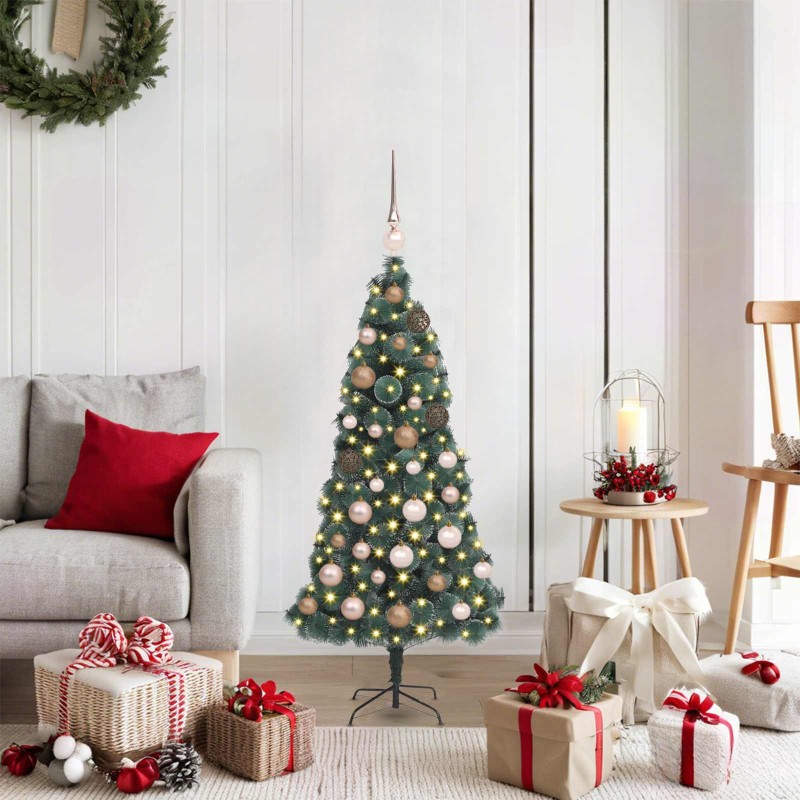 Sapin de Noël artificiel pré-éclairé avec set de boules 120 cm 639186639186