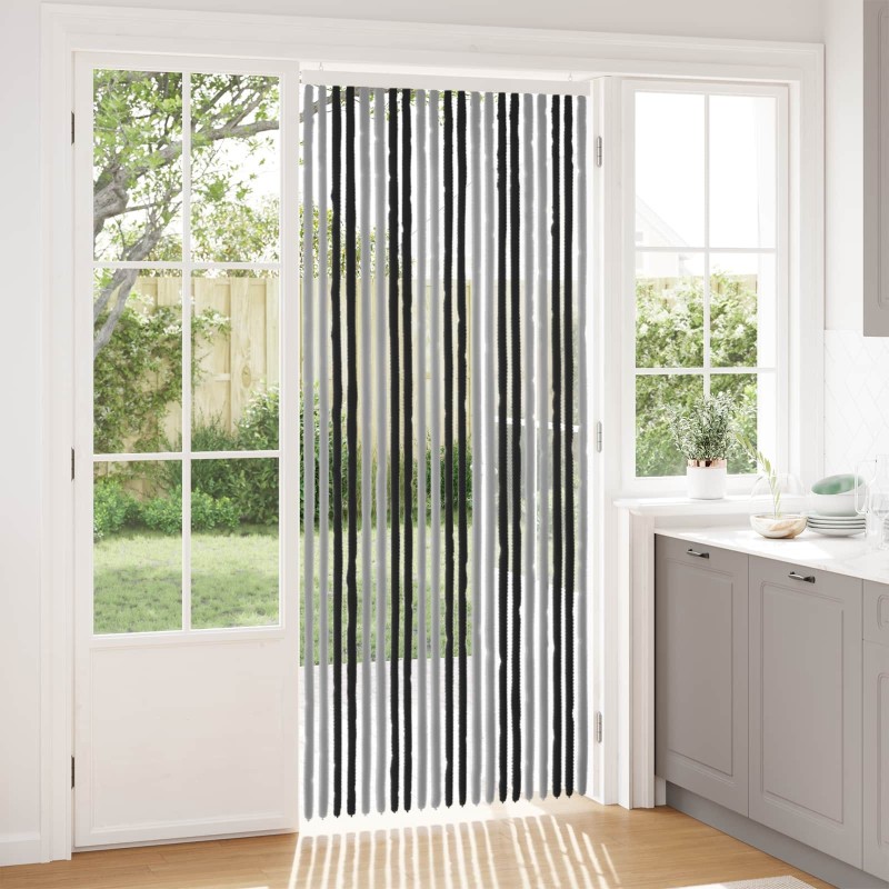 Rideau anti-insectes en chenille Gris et Noir 90 x 220 cm 639191639191