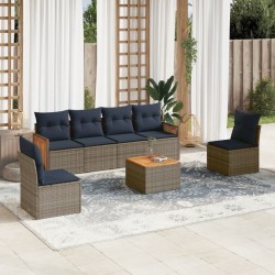 Ensemble de canapé de jardin 7 pcs avec coussins gris résine tressée 639194639194