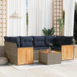 Ensemble de canapé de jardin 7 pcs avec coussins gris résine tressée 639195639195