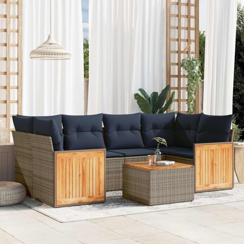 Ensemble de canapé de jardin 7 pcs avec coussins gris résine tressée 639195639195