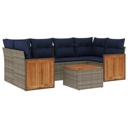 Ensemble de canapé de jardin 7 pcs avec coussins gris résine tressée 639195639195
