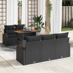 Ensemble de canapé de jardin 6 pcs Noir Poly rotin 639196639196