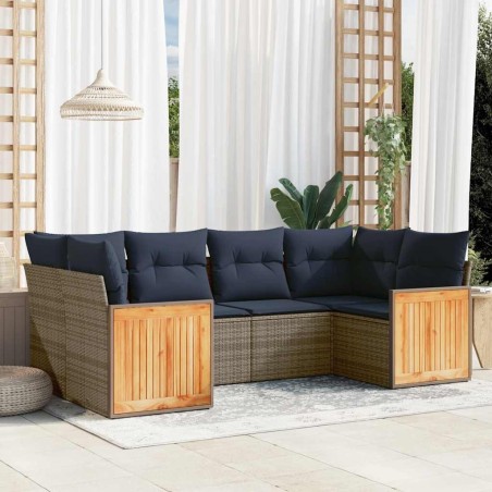 Ensemble de canapé de jardin 6 pcs avec coussins gris résine tressée 639198639198