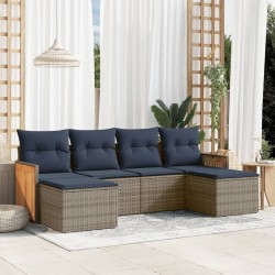 Ensemble de canapé de jardin 6 pcs avec coussins gris résine tressée 639200639200