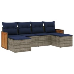 Ensemble de canapé de jardin 6 pcs avec coussins gris résine tressée 639200639200