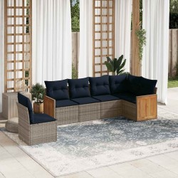 Ensemble de canapé de jardin 6 pcs avec coussins gris résine tressée 639202639202