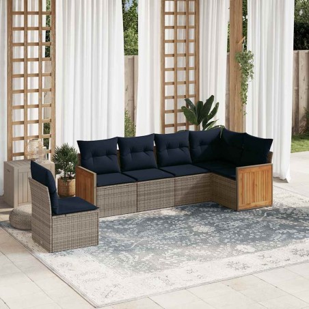 Ensemble de canapé de jardin 6 pcs avec coussins gris résine tressée 639202639202