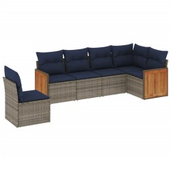 Ensemble de canapé de jardin 6 pcs avec coussins gris résine tressée 639202639202