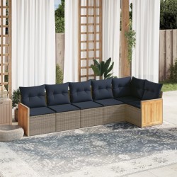 Ensemble de canapé de jardin 6 pcs avec coussins gris résine tressée 639204639204