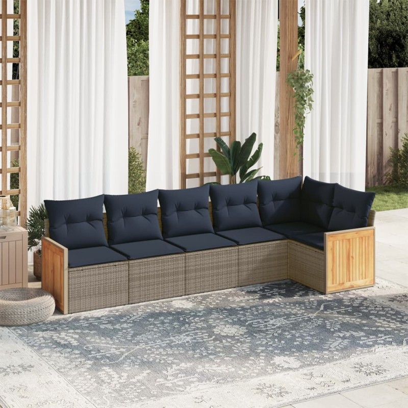 Ensemble de canapé de jardin 6 pcs avec coussins gris résine tressée 639204639204