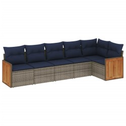 Ensemble de canapé de jardin 6 pcs avec coussins gris résine tressée 639204639204