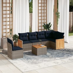 Ensemble de canapé de jardin 7 pcs avec coussins gris résine tressée 639205639205