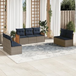Ensemble de canapé de jardin 7 pcs avec coussins gris résine tressée 639206639206