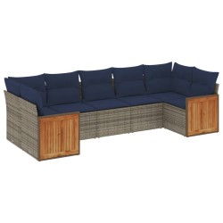 Ensemble de canapé de jardin 7 pcs avec coussins gris résine tressée 639213639213