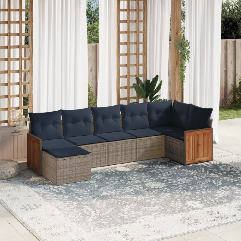 Ensemble de canapé de jardin 7 pcs avec coussins gris résine tressée 639214639214