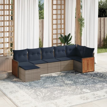 Ensemble de canapé de jardin 7 pcs avec coussins gris résine tressée 639214639214