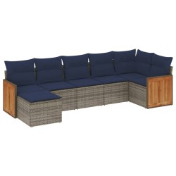 Ensemble de canapé de jardin 7 pcs avec coussins gris résine tressée 639214639214