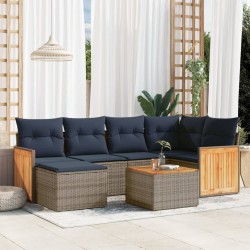 Ensemble de canapé de jardin 7 pcs avec coussins gris résine tressée 639217639217