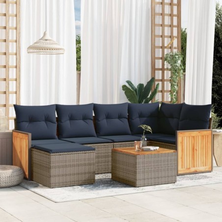 Ensemble de canapé de jardin 7 pcs avec coussins gris résine tressée 639217639217