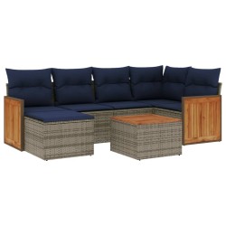 Ensemble de canapé de jardin 7 pcs avec coussins gris résine tressée 639217639217