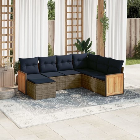 Ensemble de canapé de jardin 7 pcs avec coussins gris résine tressée 639219639219