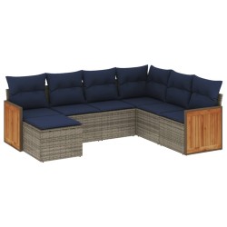 Ensemble de canapé de jardin 7 pcs avec coussins gris résine tressée 639219639219