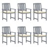 Chaises de jardin et coussins lot de 6 Bois acacia massif Gris 639241639241