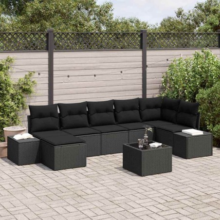 Ensemble de canapé de jardin avec coussin 8 pcs Noir polyrotin 639242639242