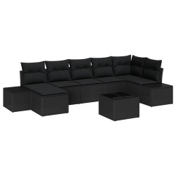 Ensemble de canapé de jardin avec coussin 8 pcs Noir polyrotin 639242639242
