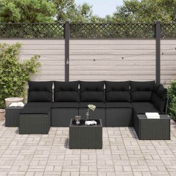 Ensemble de canapé de jardin avec coussin 8 pcs Noir polyrotin 639242639242