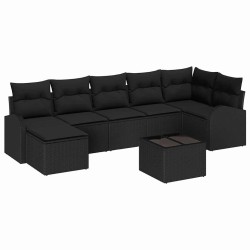 Ensemble de canapé de jardin avec coussin 8 pcs Noir Poly rotin 639250639250
