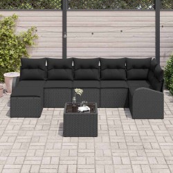 Ensemble de canapé de jardin avec coussin 8 pcs Noir Poly rotin 639250639250